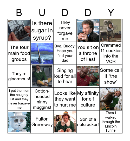 Elf the Movie Bingo Card