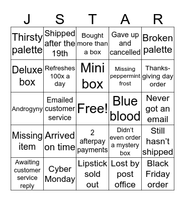 Mystery Box Bingo Card