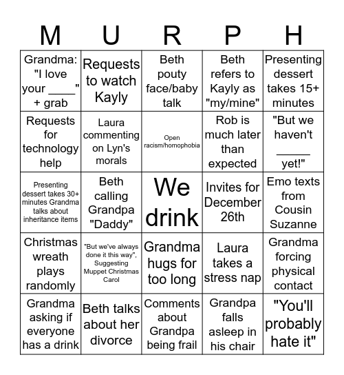 Murphy Holiday Bingo 2019 Bingo Card