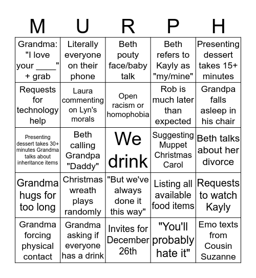 Murphy Holiday Bingo 2019 Bingo Card
