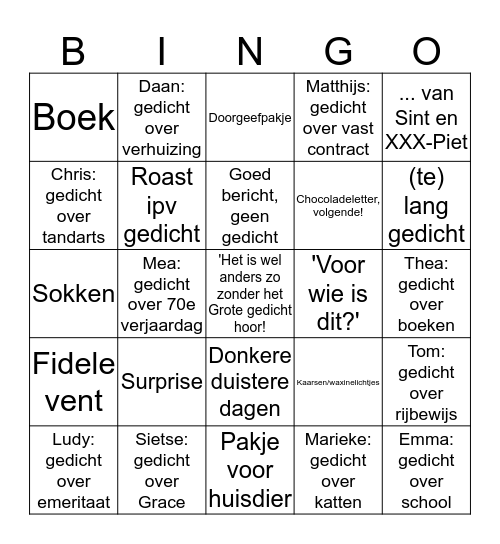 De Grote Hoogendoorn-Pakjesavond-Bingo Card