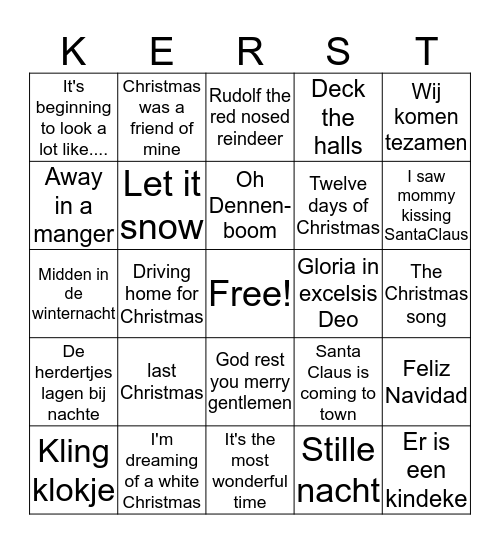 Kerstbingo 2019 bij familie Huurman, Nijmegen Bingo Card