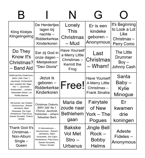 Kerst Bingo Card