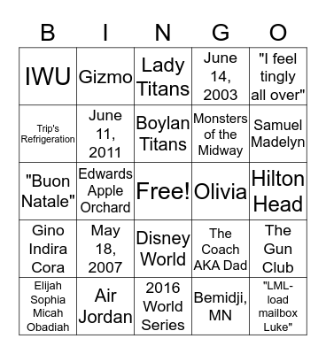 FAMILY BINGO Card