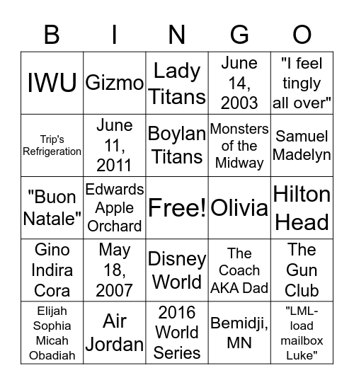 FAMILY BINGO Card