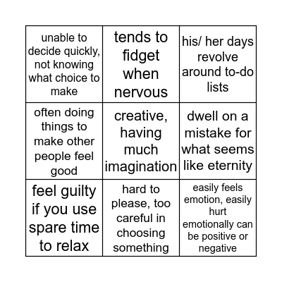 PERSONALITY BINGO Card