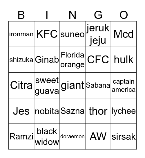 Ramzi Bingo Card