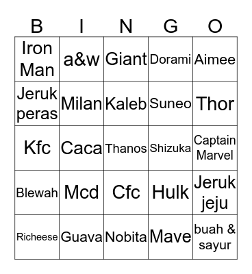 Punya Rigi Cantik  Bingo Card