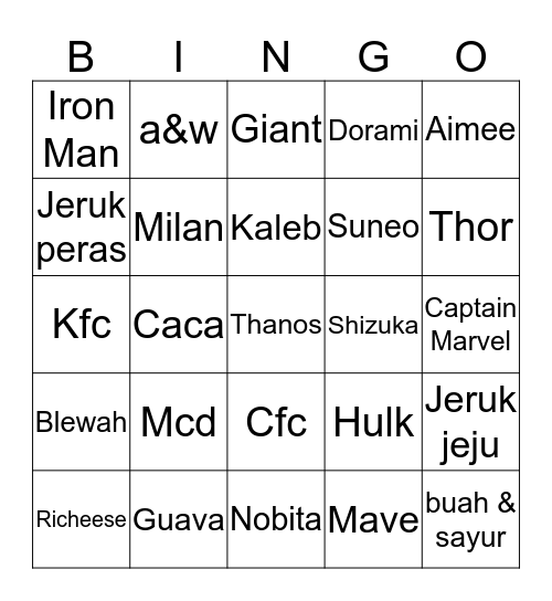 Punya Rigi Cantik  Bingo Card