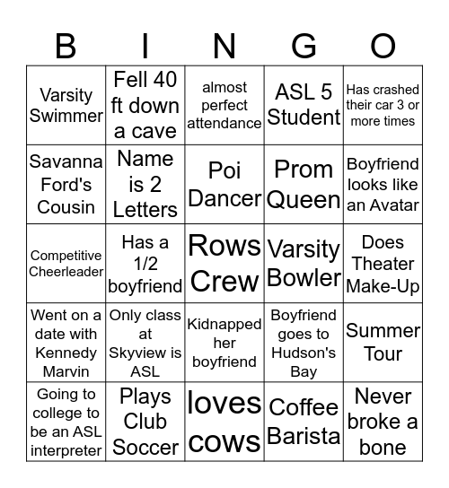 ASL Zoo Bingo Card