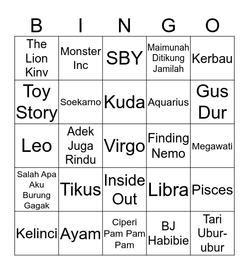 Kkura Bingo Card