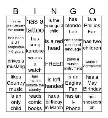 Find Someone Who... Bingo Card