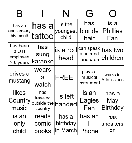 Find Someone Who... Bingo Card