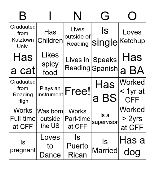 CFF Holiday Bingo-Find a person who... Bingo Card