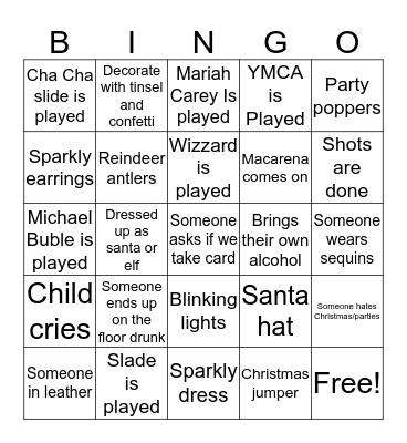 Christmas Party Bingo Card
