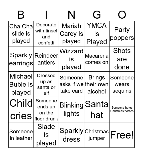 Christmas Party Bingo Card