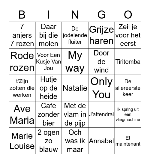 Echte parels, die Nederlandse muziek !!  Bingo Card