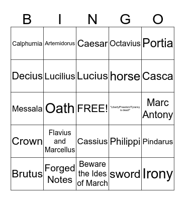 The Tragedy of Julius Caesar Bingo Card
