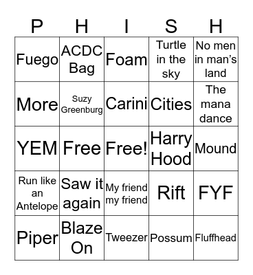 Phish BINGO Card