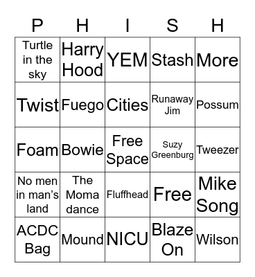 Phish BINGO Card