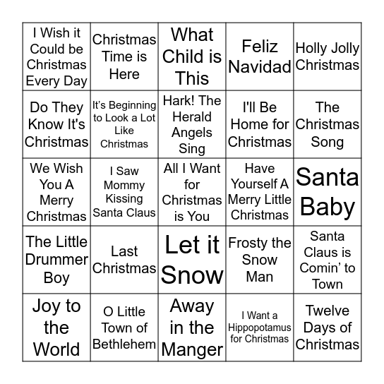 Christmas Song Bingo!  Bingo Card