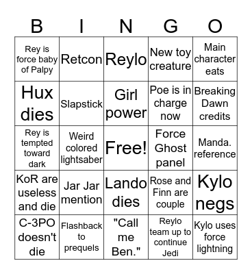 Misty's Star Wars Bingo Card