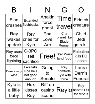 Misty's Star Wars Bingo Card