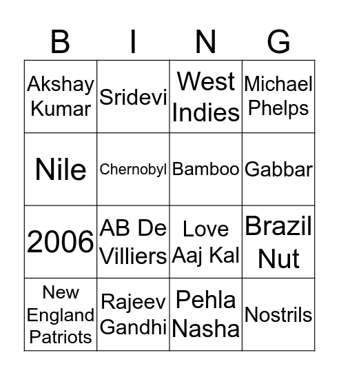 Bingo Trivia Bingo Card