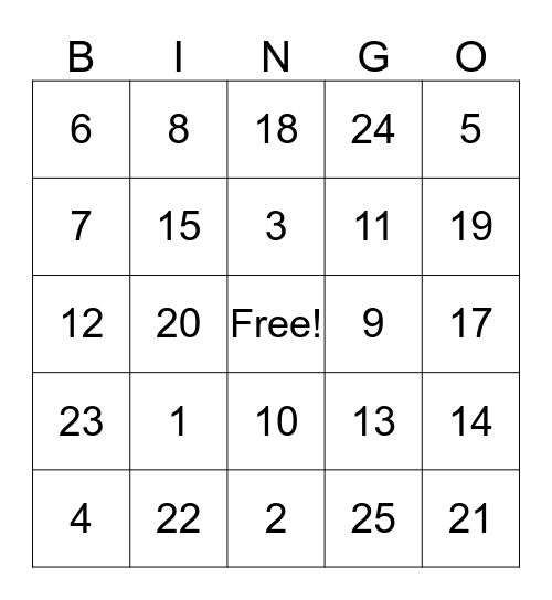 Test Bingo Card