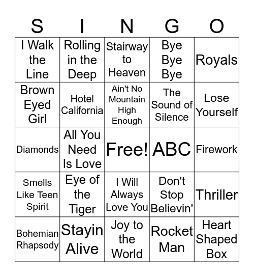 SINGO Bingo Card