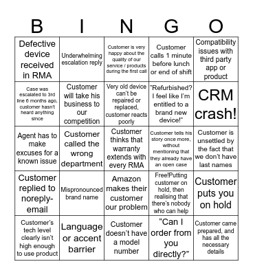 Official XS Bingo V1.0 Bingo Card