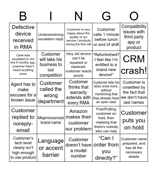 Official XS Bingo V1.0 Bingo Card