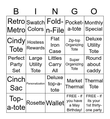 Thirty-One Bingo Card