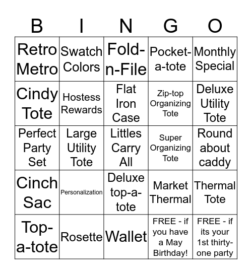 Thirty-One Bingo Card