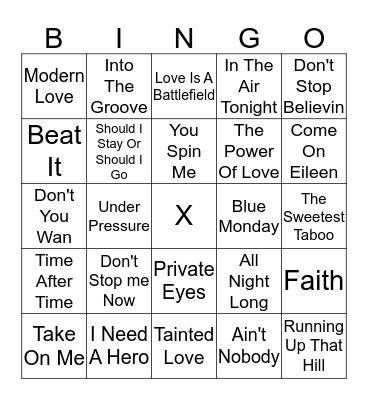 80'S Classics Bingo Card