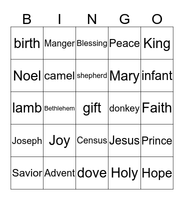 Nativity Bingo Card