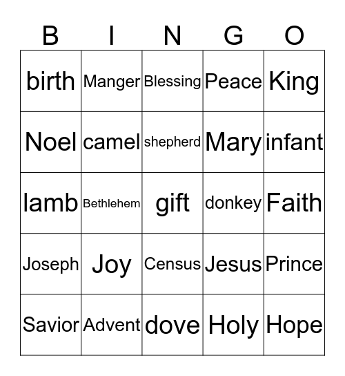 Nativity Bingo Card