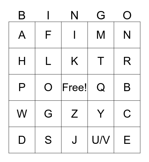 Alphabet Bingo Card