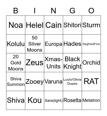 Granblue Lucifer Bingo Card
