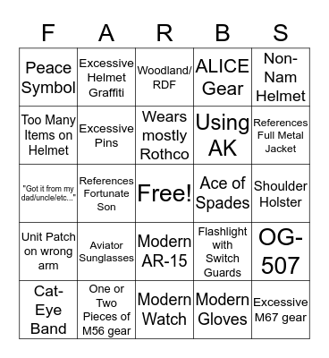 Farb Time Bingo Card