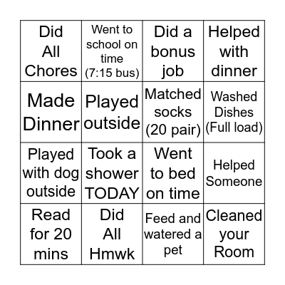 Daily Family Bingo Card