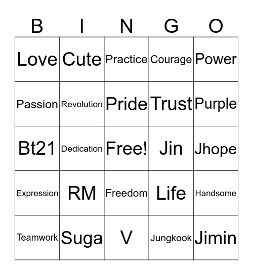 Love Yourself  Bingo Card