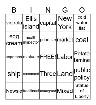 economies/public policy/Immigration Bingo Card