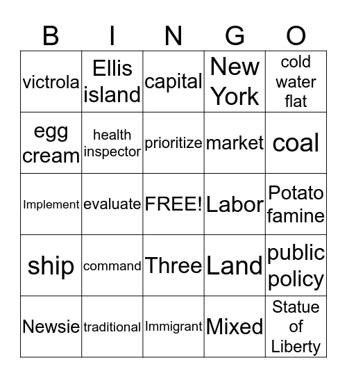 economies/public policy/Immigration Bingo Card