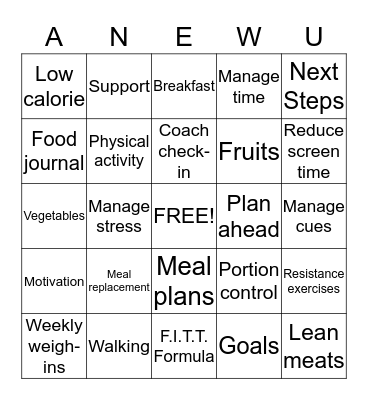 A New You! Bingo Card