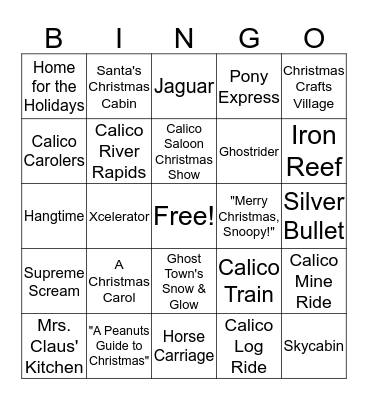 Knott's Merry Farm Bingo Card