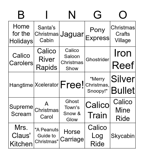 Knott's Merry Farm Bingo Card