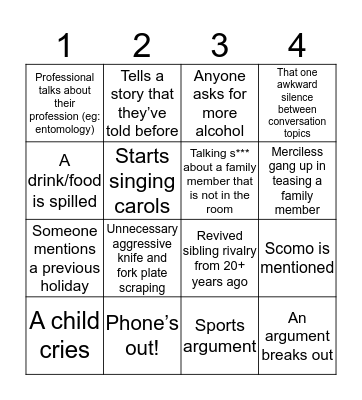 FAMILY BINGO!! Bingo Card