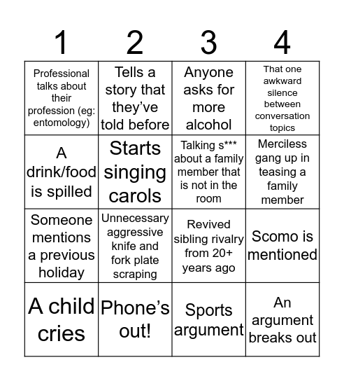 FAMILY BINGO!! Bingo Card