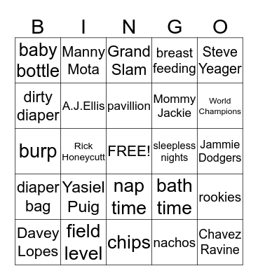 Dodgers Bingo Card